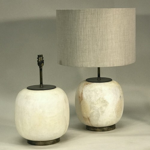 Pair Of Medium Egyptian Alabaster Lamps On Antique Brass Bases