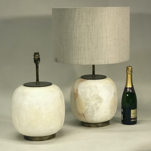 Pair Of Medium Egyptian Alabaster Lamps On Antique Brass Bases