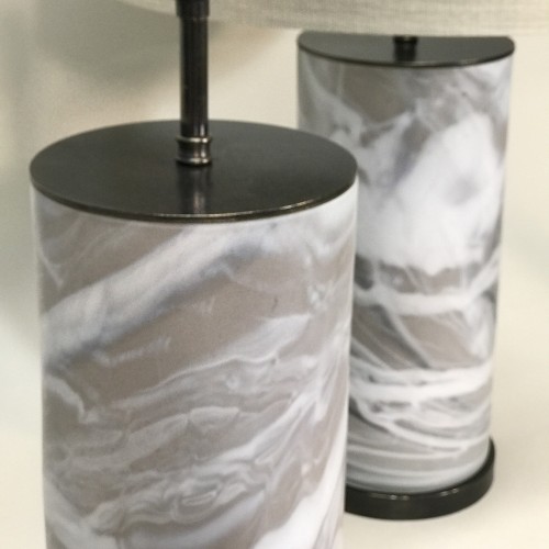 Pair Of Medium Brown Warm Alabaster Glass Tube Lamps