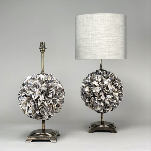 Pair Of Medium Shell 'cluster Ball' Lamps With Square Antique Brass Bases