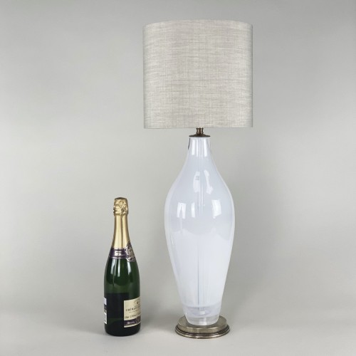 Pair Of Medium 'standard' White Glass Lamps With Antique Brass Bases