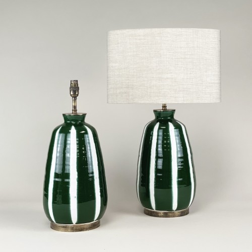 Medium Green Stripe Ceramic Lamps With Antique Bases
