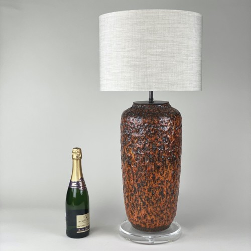 Large Single 'dripping' Orange Black Painted Ceramic Lamp With Acrylic Base