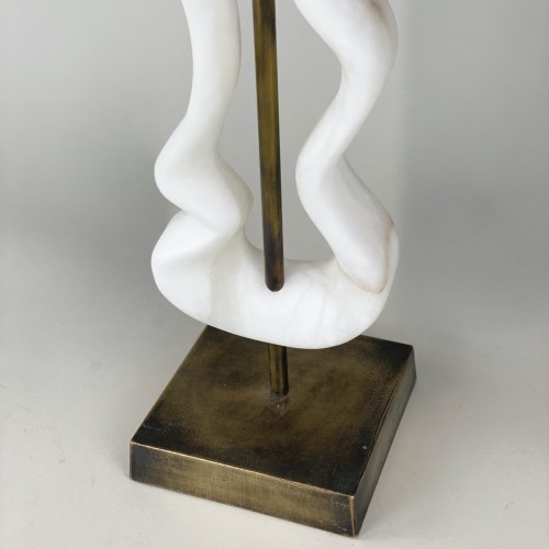 Single Medium Alabaster Abstract Lamp With Antique Brass Base
