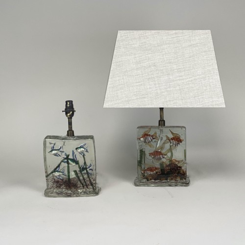 Pair Of Glass 1950s Alfredo Barbini Venetian 'aquarium ' Lamps With Antique Brass