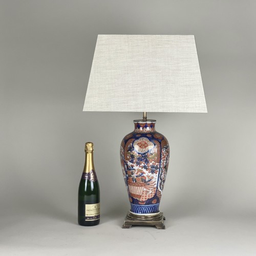 Pair Of Medium C1860 Japanese Imari Vase Lamps With Antique Brass Bases