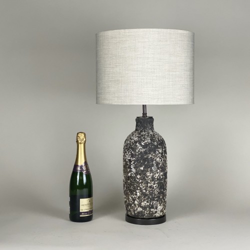 Pair Of Medium Textured Grey And White Lamps With Brown Bronze Bases