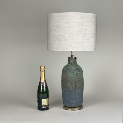 Pair Of Medium Textured Green And Blue Lamps On Antique Brass Bases