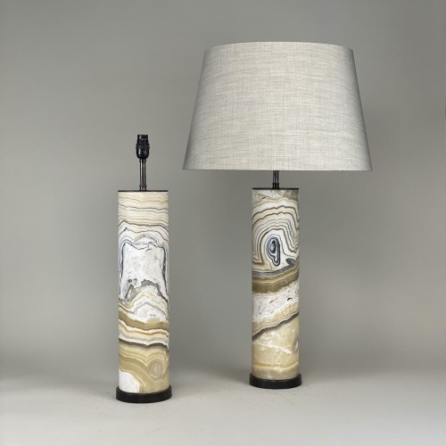 Pair Of Large Zebra Onyx Lamps On Brown Bronze Bases