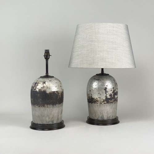 Pair Of Medium Silver Brown Glass Lamps On Brown Bronze Bases