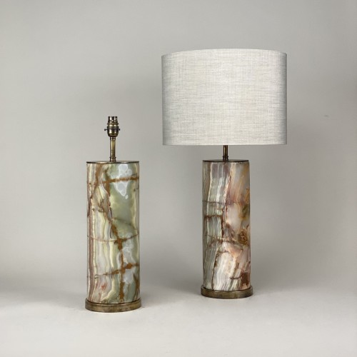 Pair Of Large Onyx Lamps With Antique Brass Bases
