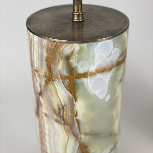 Pair Of Large Onyx Lamps With Antique Brass Bases