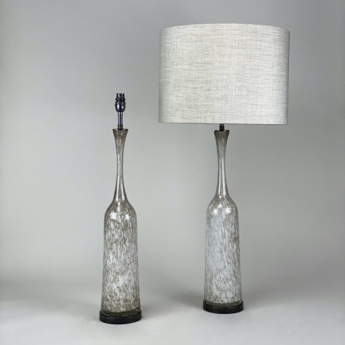 Pair Of Large white/brown Glass Lamps On Brown Bronze Bases