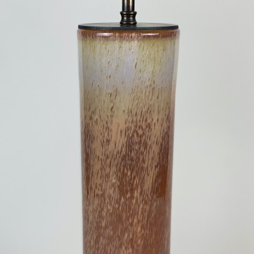 Single Large Pinky Orange Glass Lamp On Antique Brass Base