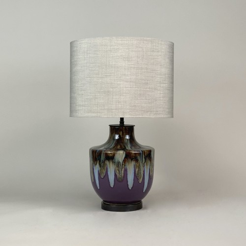Single Small Painted Purple 'rain' Ceramic Lamp On Brown Bronze Base