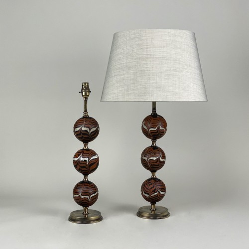 Pair Of 'tiger' Majapahit Glass Bead Lamps With Antique Brass Bases