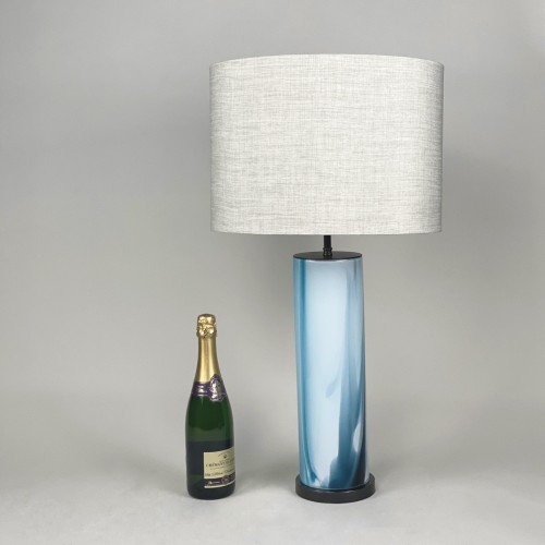 Pair Of Medium Blue And White Glass Lamps With Brown Bronze Bases