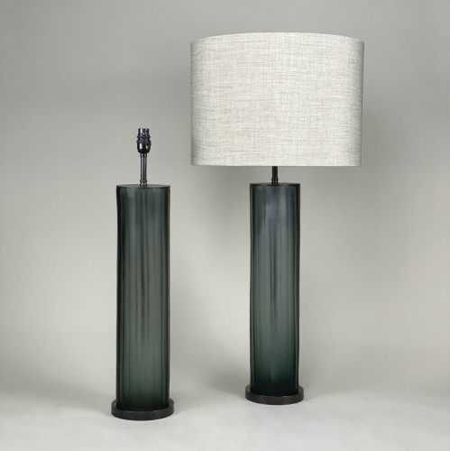 Pair Of Large Grey Laura Lamps With Brown Bronze Bases