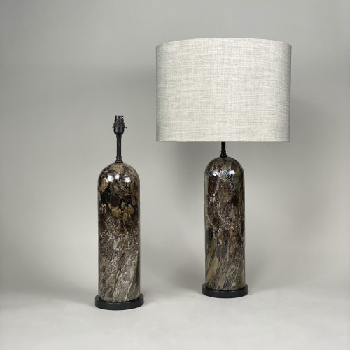 Pair Of Medium Brown 'tortoise' Glass Dome Lamps With Brown Bronze Bases