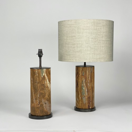 pair of medium onyx stone lamps with brown bronze bases