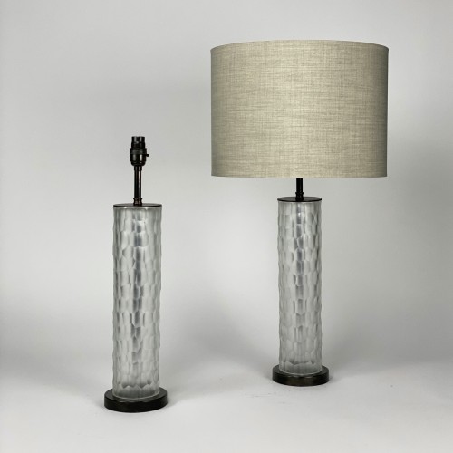 pair of small cut glass lamps on brown bronze bases