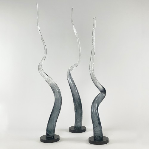 Twisted Textured Grey / Clear Glass Spikes On A Brown Bronze Bases
