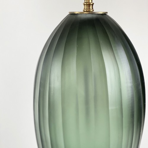 Pair Of Green Cut Glass Balloon Lamps On Antique Brass Bases