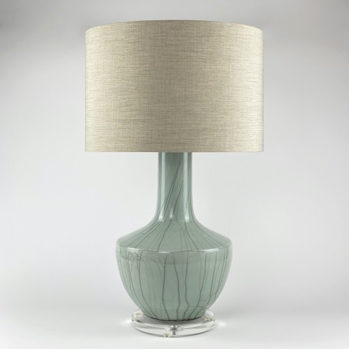 Large Celadon Blue Ceramic Lamp On Round Acrylic Base