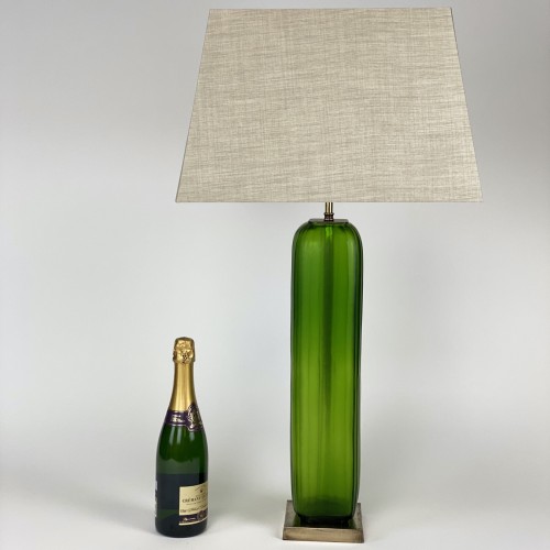 Pair of Large Green Cut Glass Lamps on Antique Brass Bases