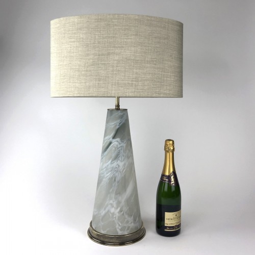 Pair of Medium 'Warm Alabaster' Effect Glass Lamps on Antique Brass Bases