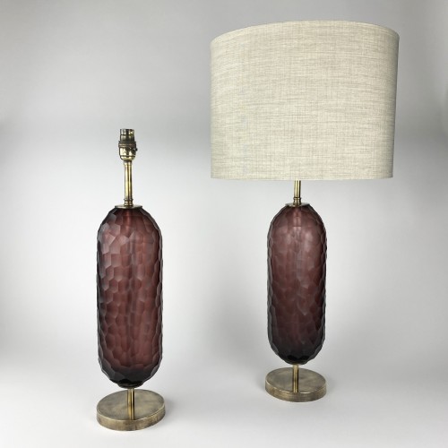 Pair of Medium Purple Cut Pill Lamps on Antique Brass Bases
