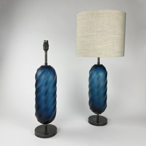 Pair of Blue Glass 'Bali Twist, Happy Pill' Table Lamps on Brown Bronze Bases