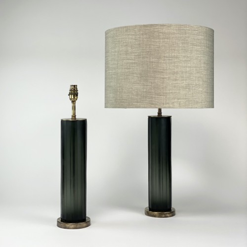 Pair of Medium Grey Laura Glass Lamps on Antique Brass Base