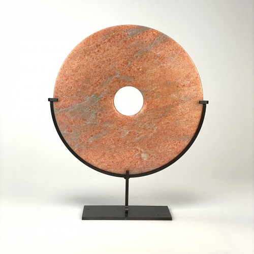 Orange Stone Disk on Brown Bronze Stand