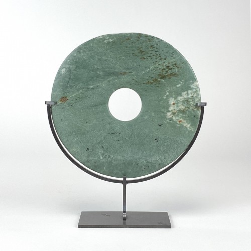 Green Stone Disk on Brown Bronze Stand