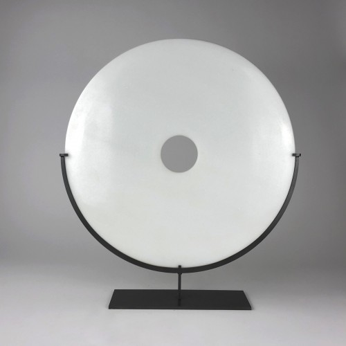 White Stone Disk on Brown Bronze Stand