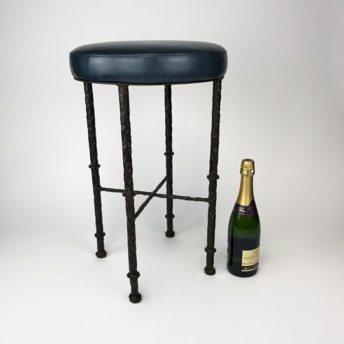 Low Bar Stool on Textured Wrought iron Legs