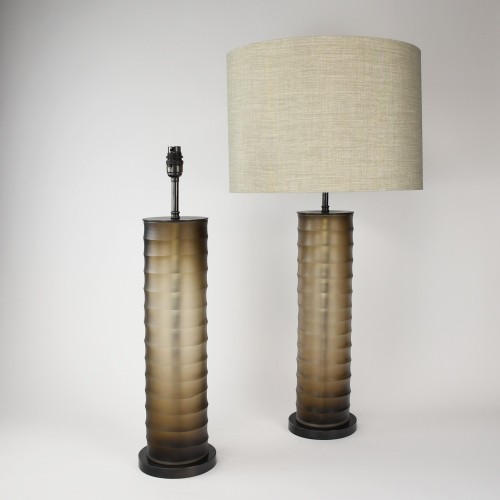 Pair Of Large Brown 'Rolo' Glass Lamps With Brown Bronze Bases