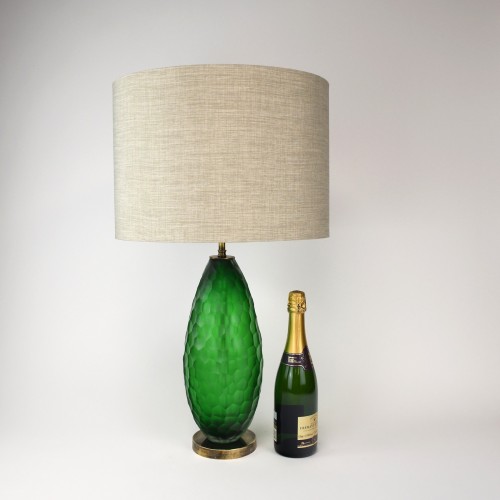 Pair Of Large Green 'Battuto' Glass Lamps With Antique Brass Bases