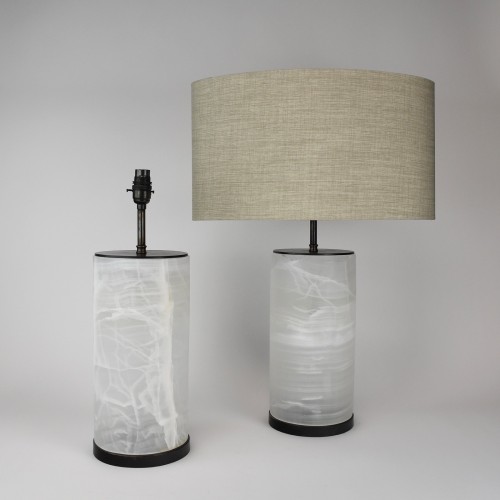 Pair of Medium White Onyx Table Lamps on Antique Brass Bases