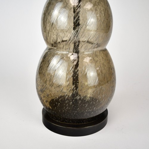 Pair of Large 'Bubble Effect' Brown Glass Table Lamps on Brown Bronze Bases