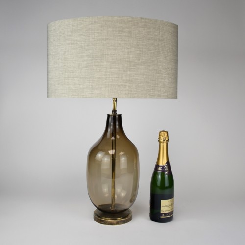 Pair of Medium 'Nathalie' Brown Glass Table Lamps with Antique Brass Bases