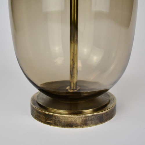 Pair of Medium 'Nathalie' Brown Glass Table Lamps with Antique Brass Bases