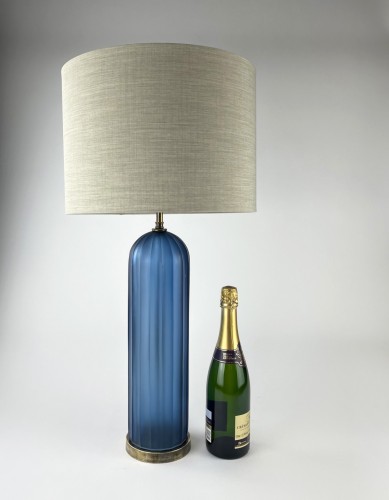 Pair of Cut Blue Dome Glass Lamps on Antique Brass Bases