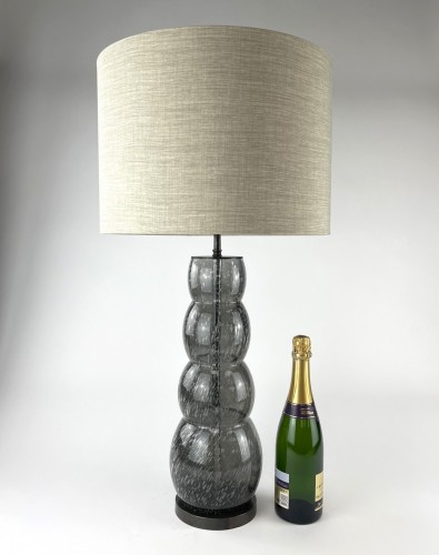 Pair of Large Grey 'Bubble Effect' Glass Table Lamps on Brown Bronze Bases