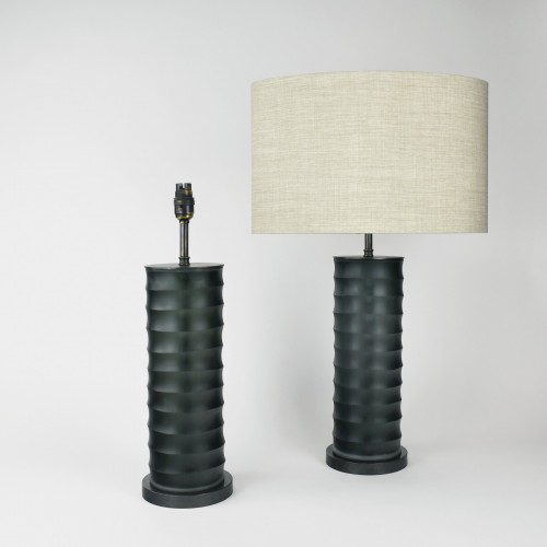 Pair of Medium Grey Rolo Glass Table Lamps with Brown Bronze Bases