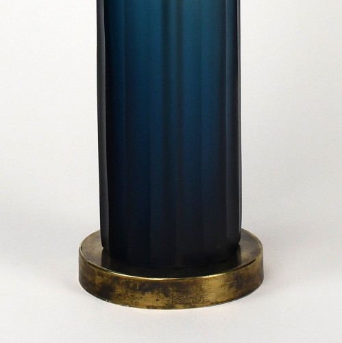 Pair of Glass Blue 'Laura' Table Lamps on Antique Brass Bases