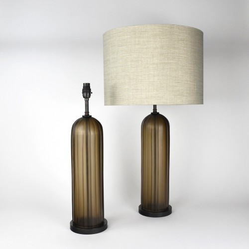 Pair of Cut Medium Brown Dome Lamps on Brown Bronze Bases