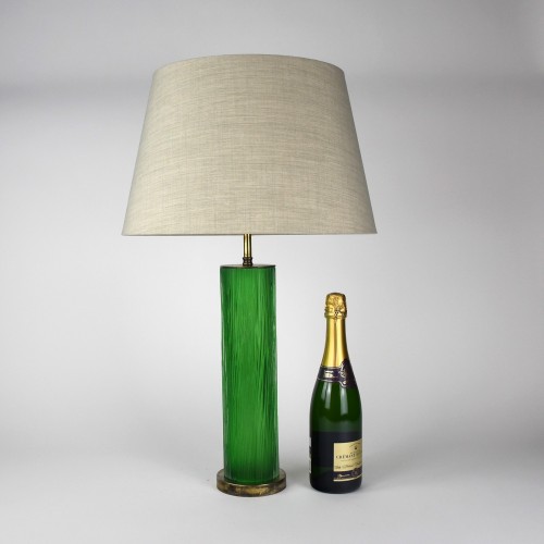 Pair of Medium Green 'Bark' Cut Glass Table Lamps on Antique Brass Bases