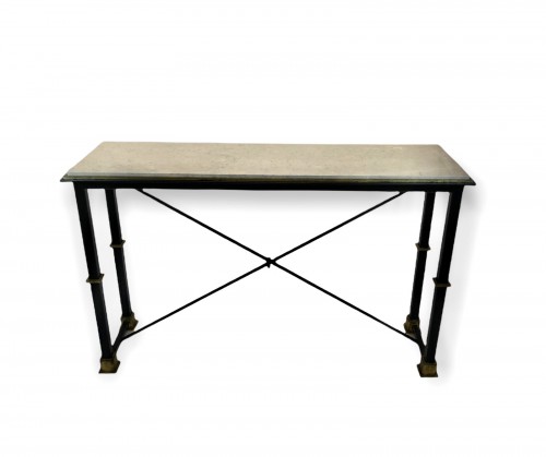 Wrought Iron 'Simple' Console with Black Paint Finish and Marble Top